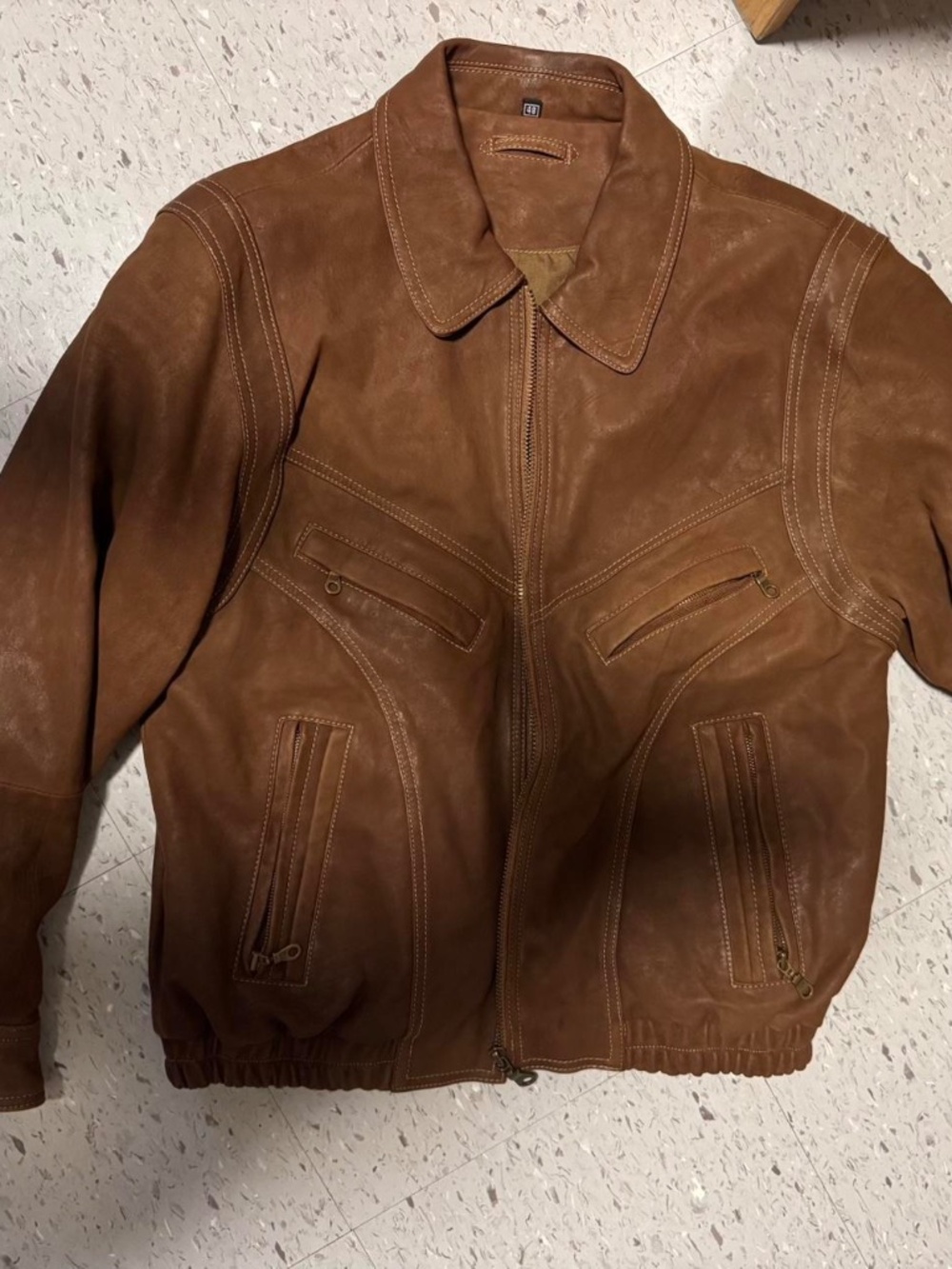 Light Brown Leather Bomber Jacket